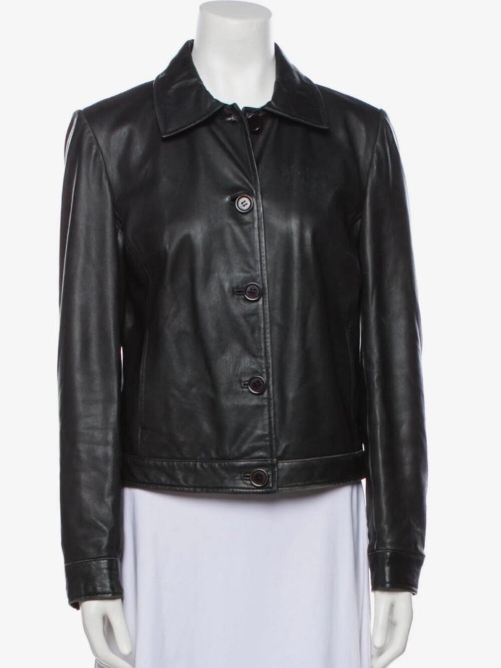 Claudie Pierlot black leather jacket with button-up front and collar, size S-M